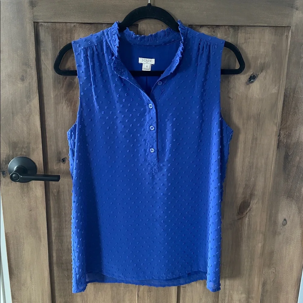 J. Crew Royal Blue Swiss Dot Sleeveless Blouse